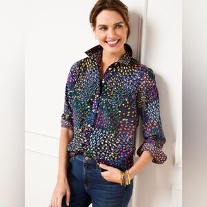 Talbots Cotton Button Front In A Dark Floral.
